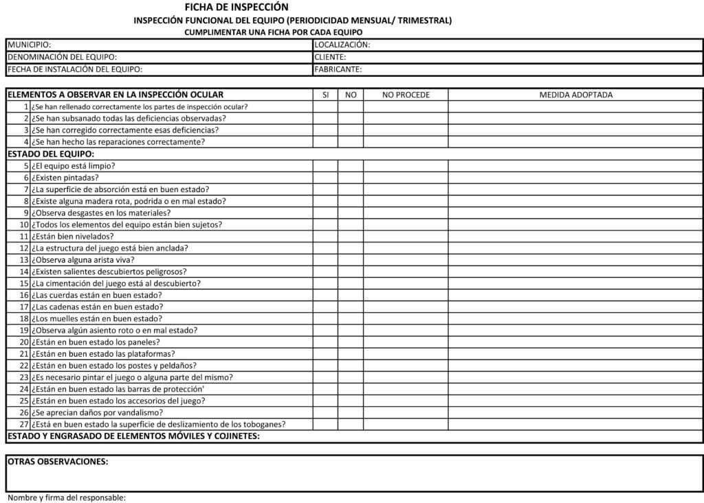 ficha de inspección funcional del equipo infantil
