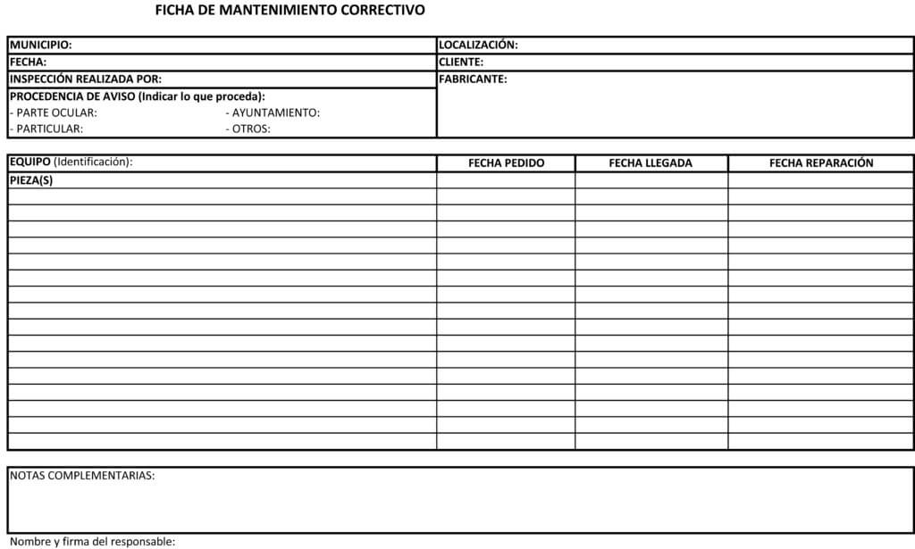 ficha de mantenimiento correctivo de equipos infantiles
