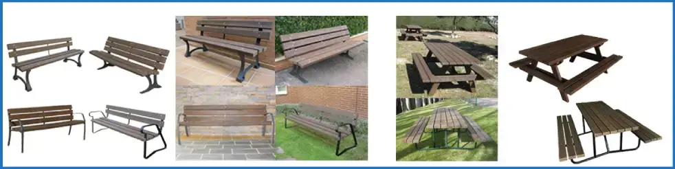 bancos y mesas madera plastica