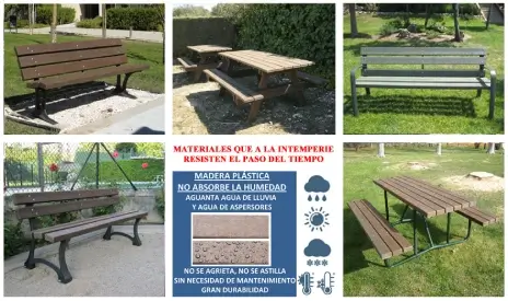 composición de mobiliario de madera plástica