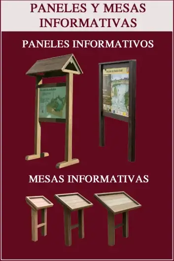 mesas y paneles informativos de madera plástica
